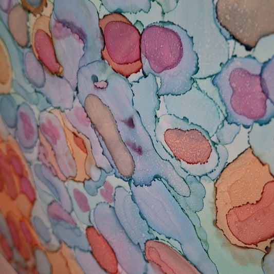 Coral Cay Original Artwork Mixed Blue Green Pink Beige Alcohol Ink A3