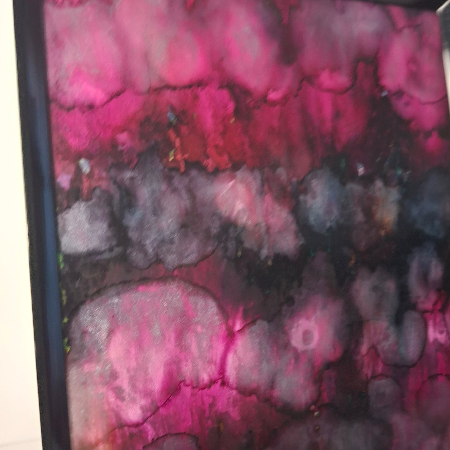 Petals in the Moonlight – Original A4 Alcohol Ink Abstract in Black Frame