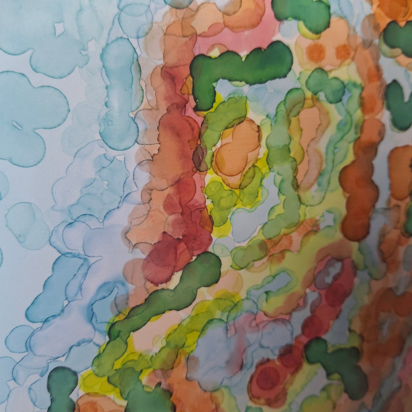 Reef Dreaming artwork from the Sea Is My Lover series by Elizabeth Marshall, displayed in a light wood frame with white matting.