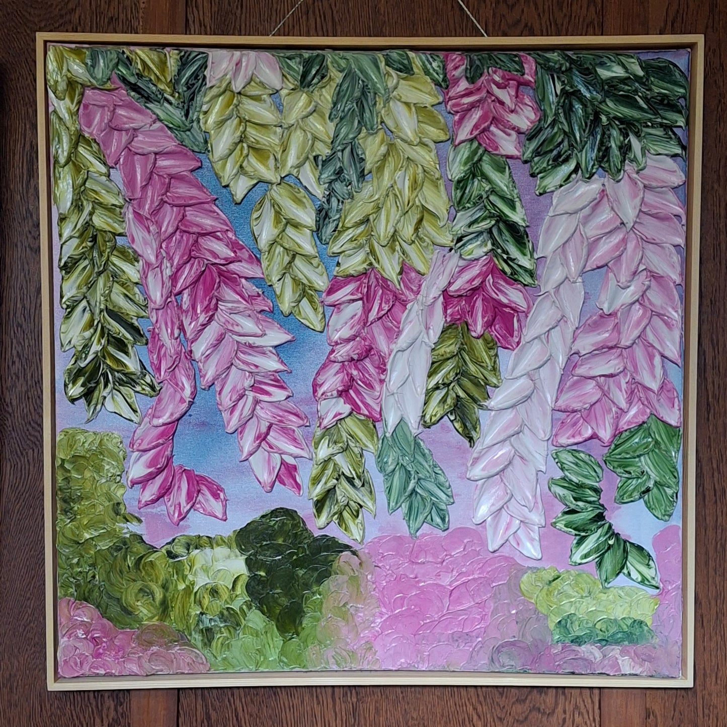 Cascade of Joy Part Three Original Art Textured Floral Flower Garden Abstract Expressionist Pink Green