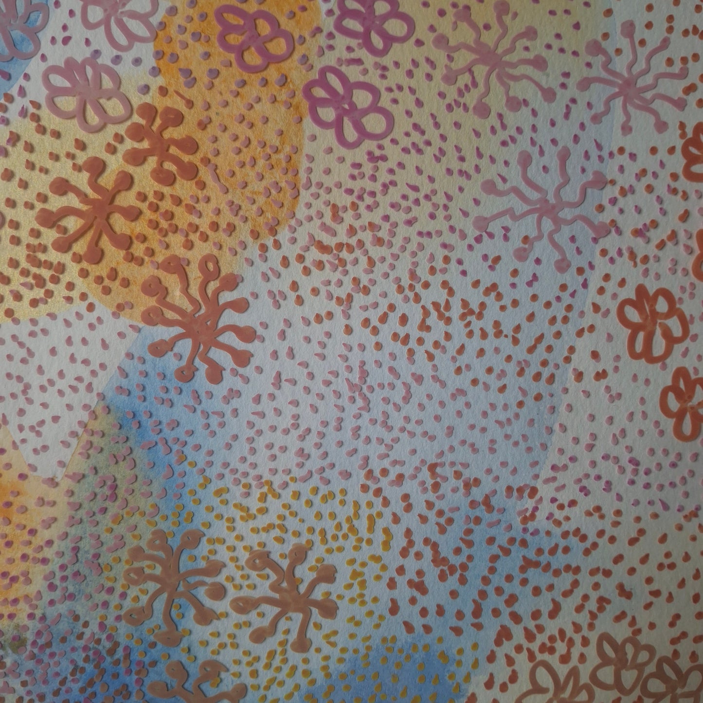 Garden Party Original Abstract Artwork Watercolour and Pen Blue Orange Peach Brown