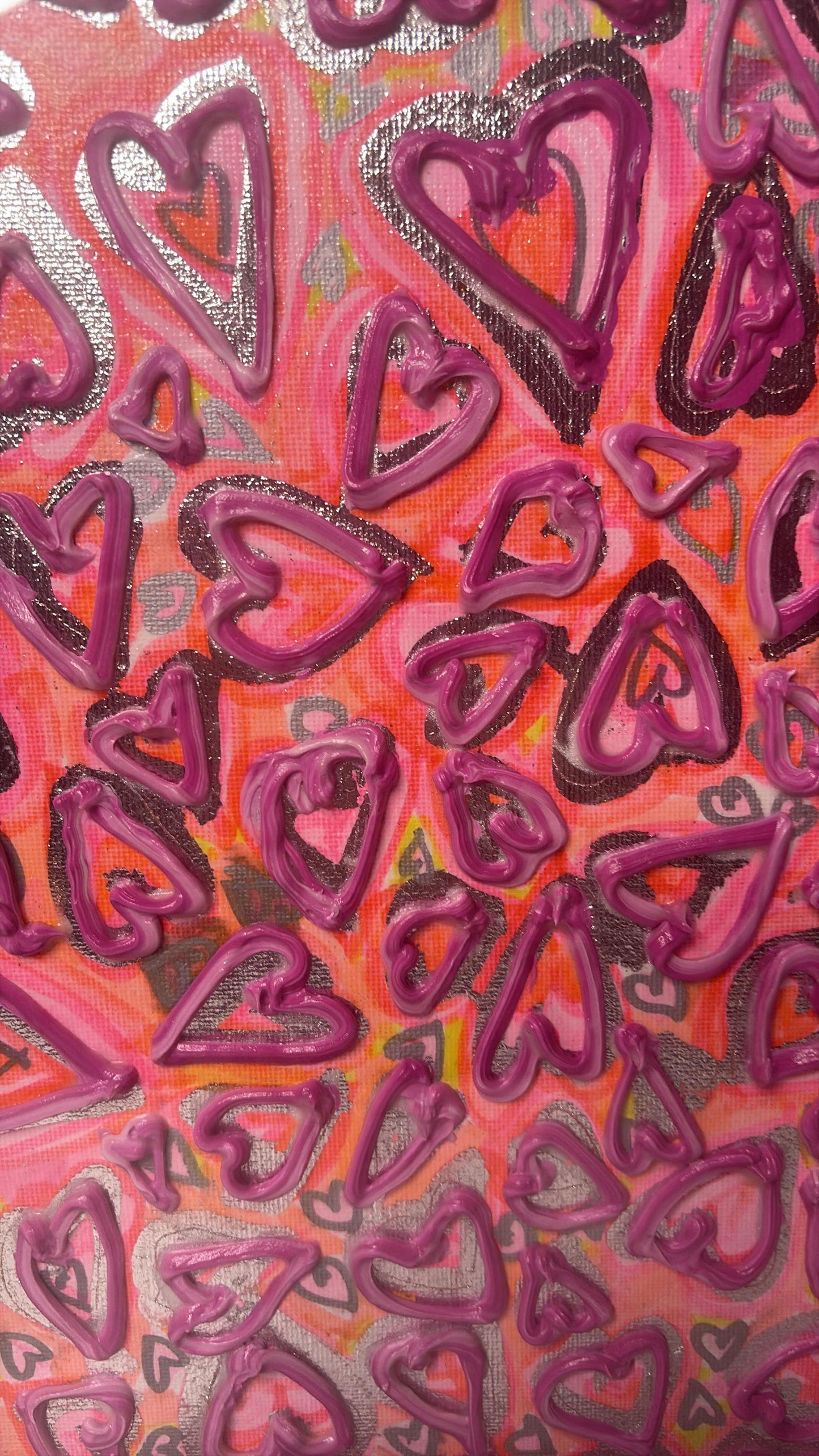 All for Love Original Textured Artwork Hearts Pink Silver Vibrant Graffiti Style