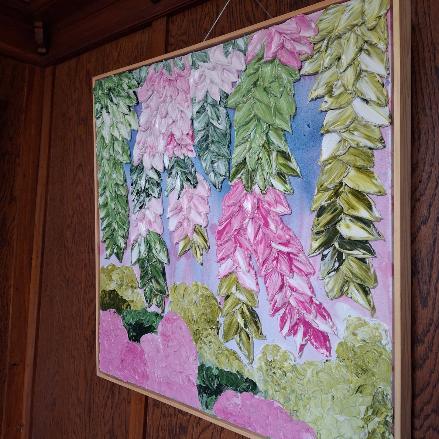 Cascade of Joy Part One  Original Art Textured Floral Flower Garden Abstract Expressionist Pink Green