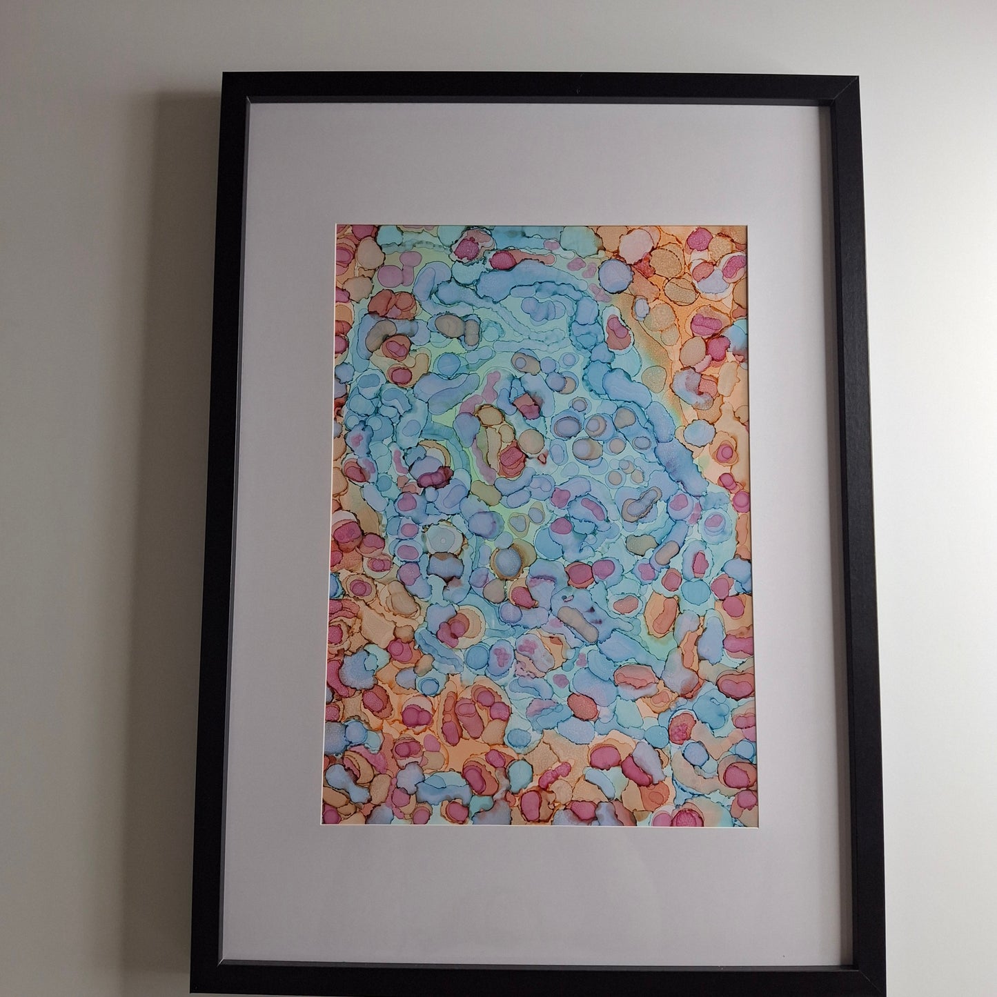 Coral Cay Original Artwork Mixed Blue Green Pink Beige Alcohol Ink A3