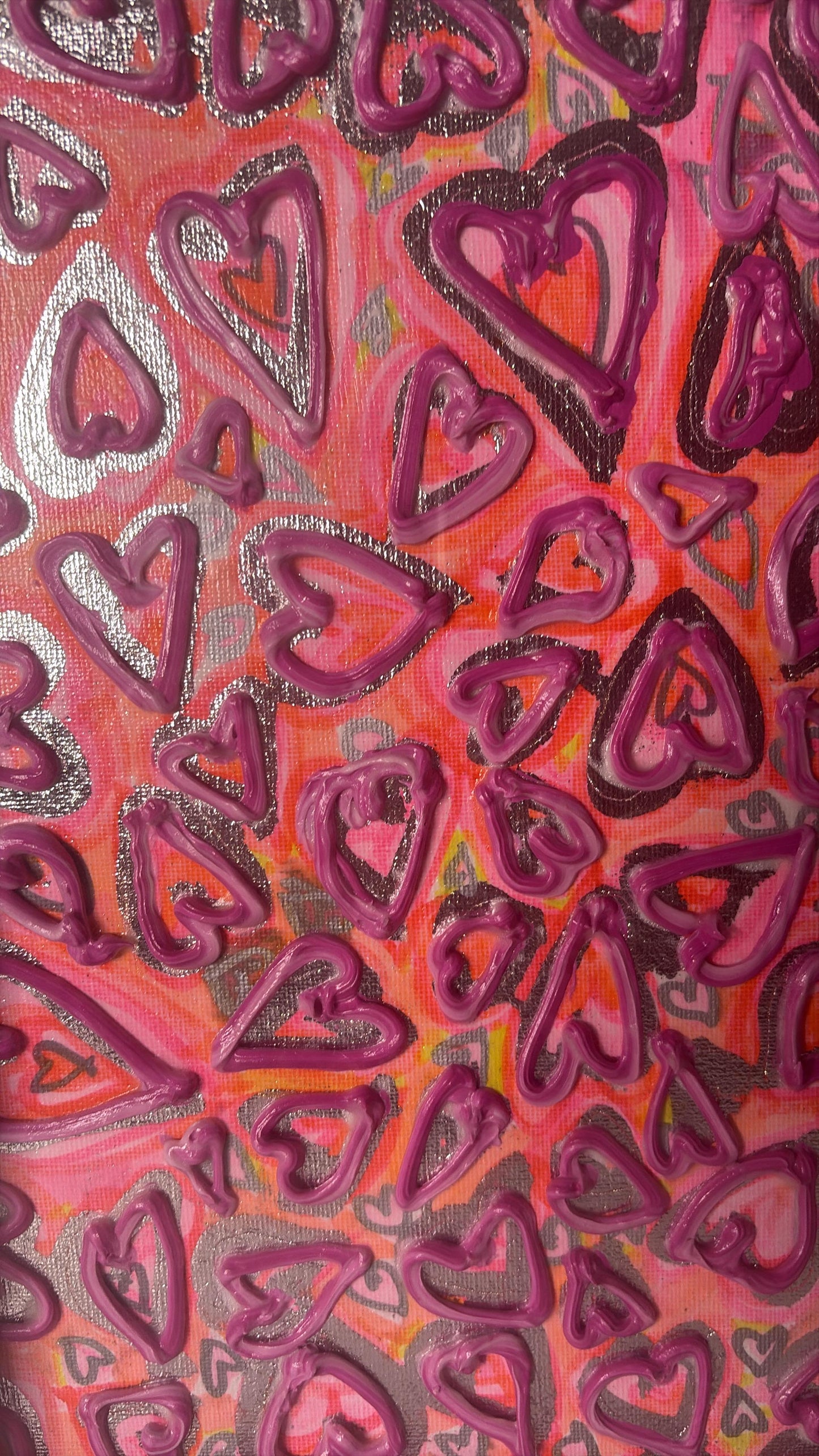 All for Love Original Textured Artwork Hearts Pink Silver Vibrant Graffiti Style