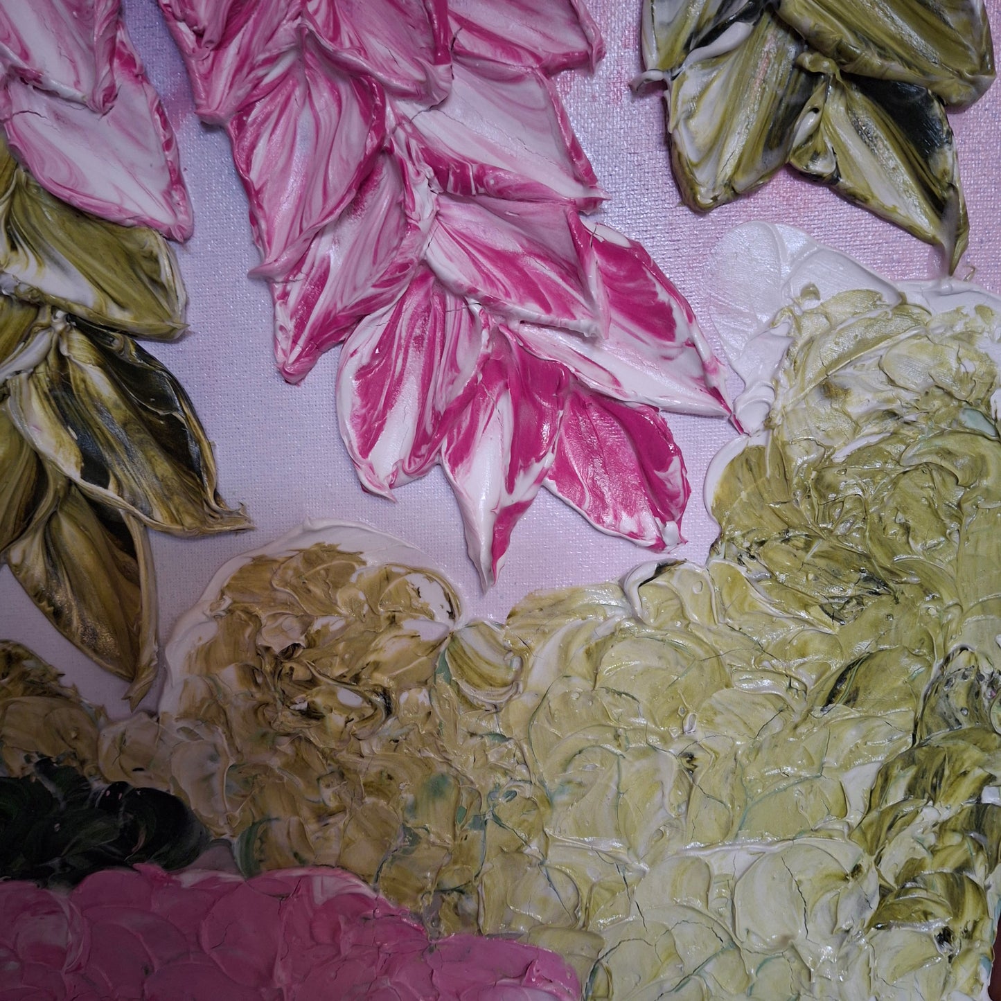 Cascade of Joy Part One  Original Art Textured Floral Flower Garden Abstract Expressionist Pink Green