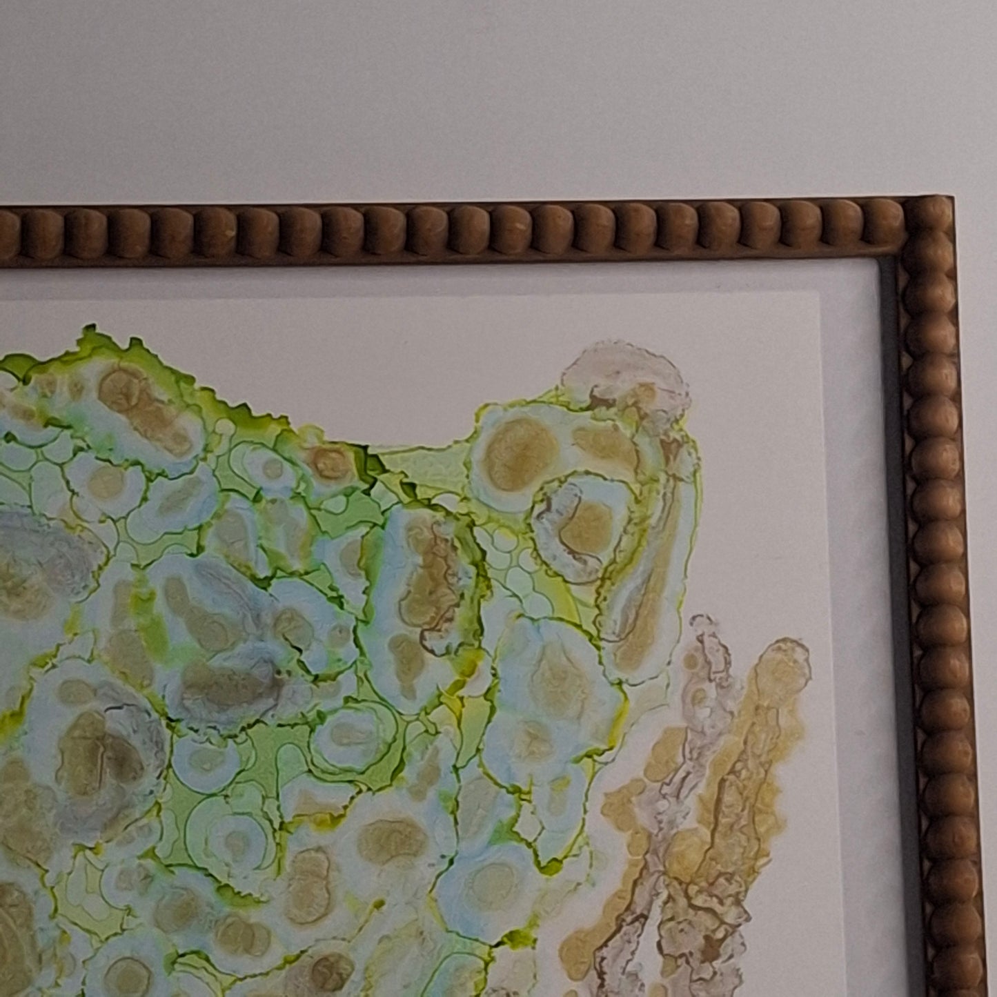 Memories Under the Microscope Original Abstract Art Gold Greens Alcohol Ink A3
