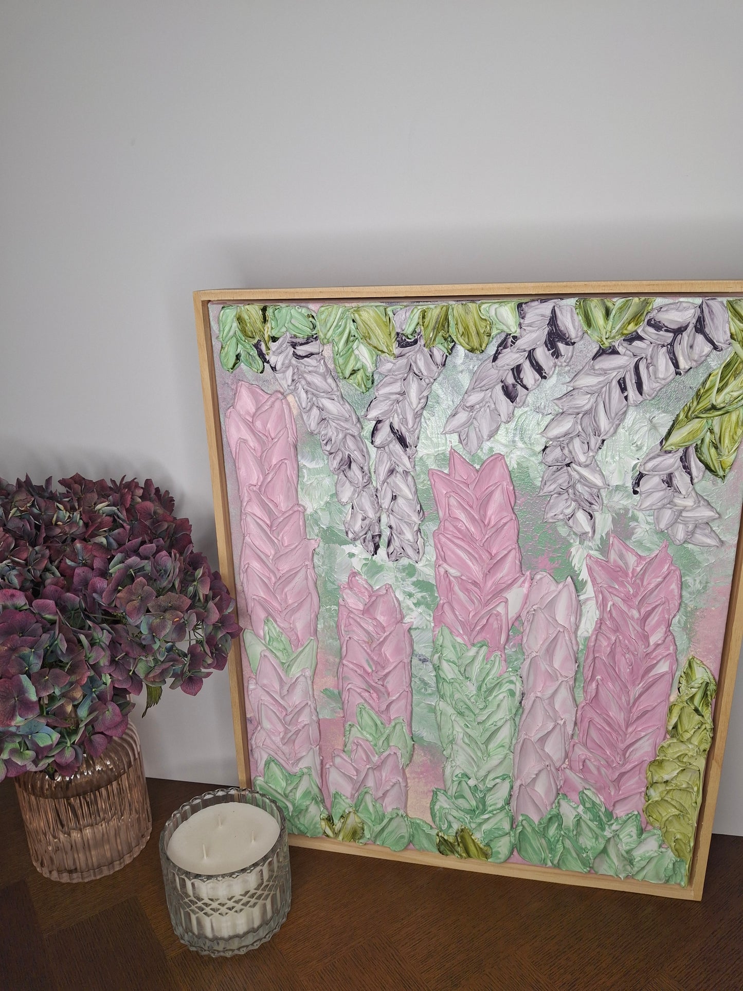 Into a Dream She Walked Original Textured Abstract Floral Art  Pinks, Greens, Lilacs