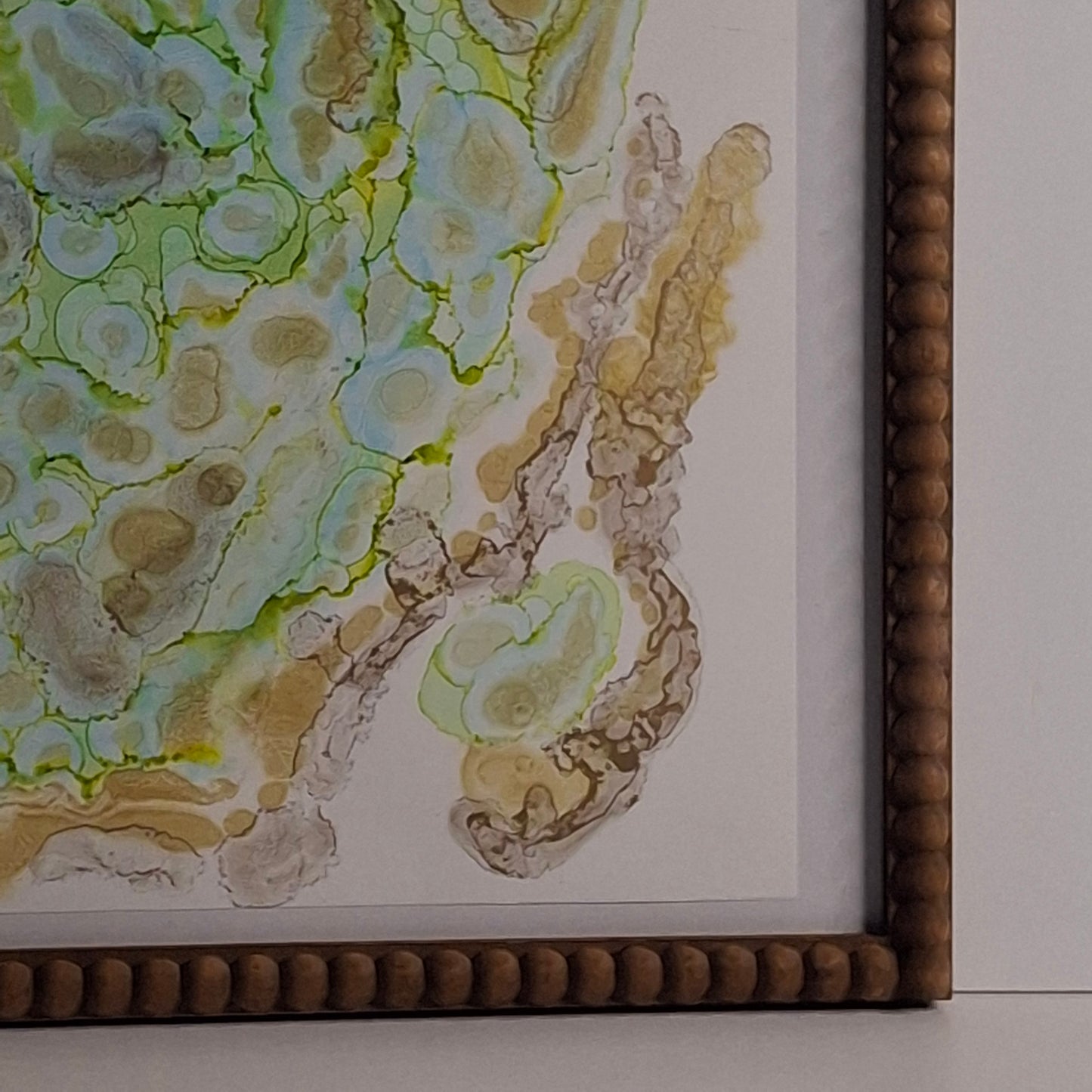Memories Under the Microscope Original Abstract Art Gold Greens Alcohol Ink A3