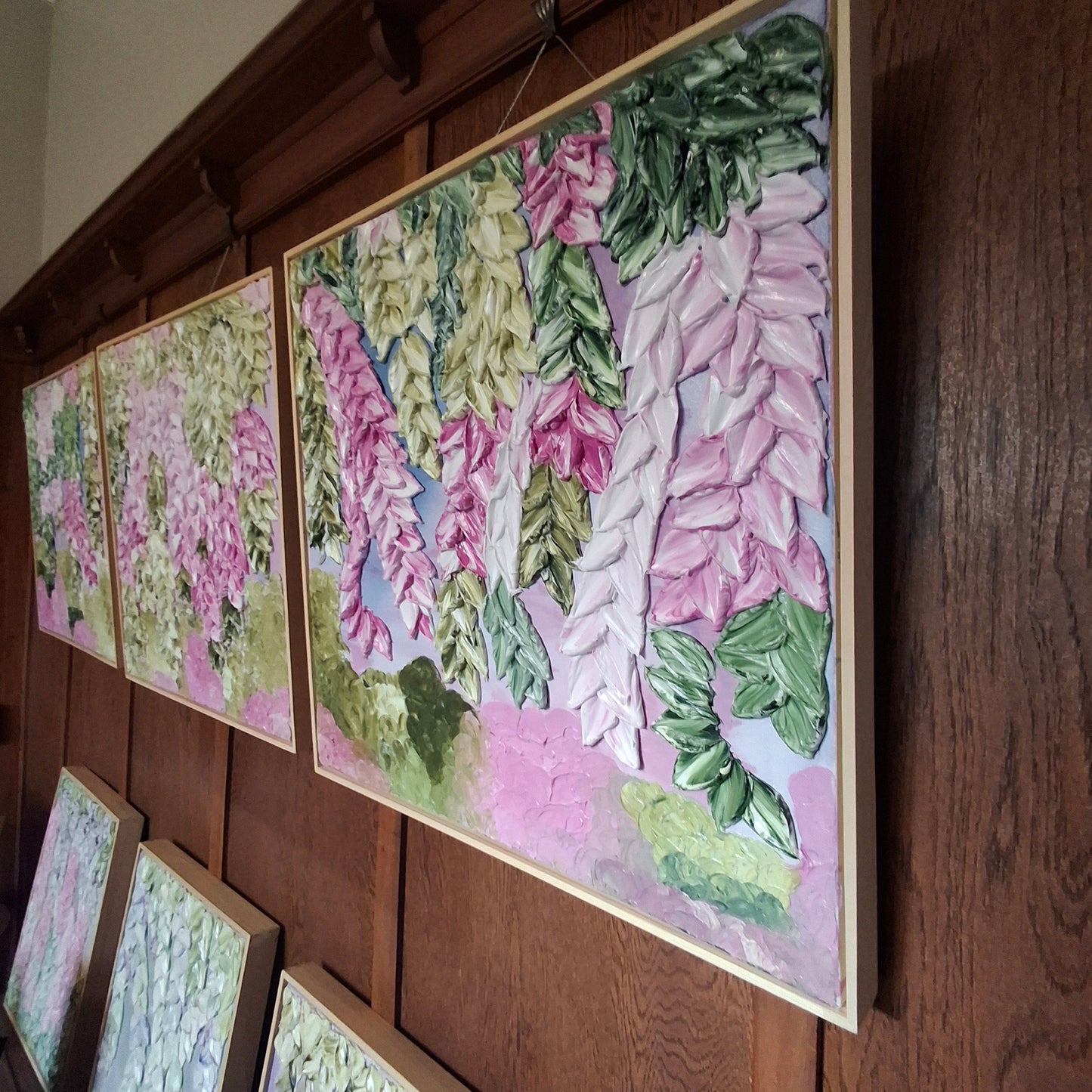 Cascade of Joy Part Three Original Art Textured Floral Flower Garden Abstract Expressionist Pink Green